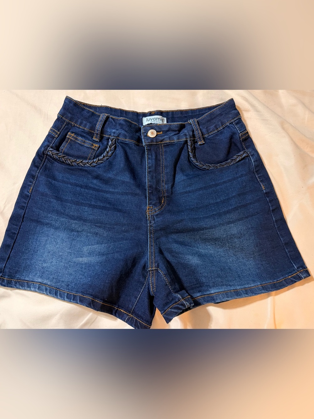 Luvam Dark Blue High-Rise Jean Shorts for Women